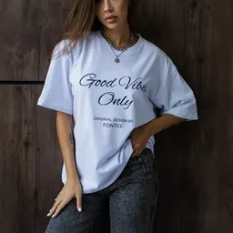 LULU & SKY Women Typography Printed Pure Cotton 1 T-shirt image 3