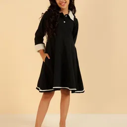 Bugandbees Girls Full Sleeves Polo Collar Cotton A-Line Dress-picture-46
