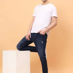 MEGHZ Men Micheal Slim Fit Mid-Rise Mildly Distressed Light Fade Stretchable Jeans image 4