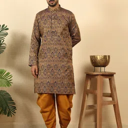 KRAFT INDIA Men Silk Blend Straight Jacquard Kurta-image-14