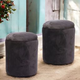 Ikiriya 2-Pcs Brown Velvet Round Ottomans-picture-0