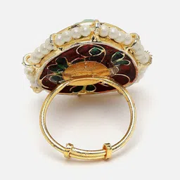 DUGRISTYLE Gold-Plated & Kundan Stone-Studded Adjustable Finger Ring image 3