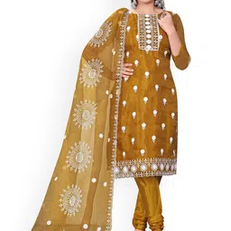 HERE&NOW Floral Embroidered Thread Work Organza Unstitched Dress Material-picture-58