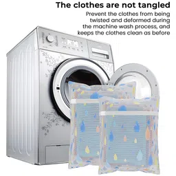 Kuber Industries White & Blue 6 Pieces Drop Printed Reusable Laundry Bags With Zipper image 3