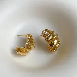 FIMBUL Gold-Plated Textured Contemporary Half Hoop Earrings-image-93