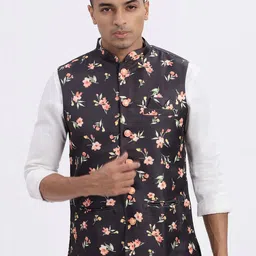 SHOWOFFFF Printed Slim-Fit Mandarin Collar Nehru Jacket image 3