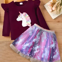 Hikuj Girls Printed T-shirt with Skirt-picture-29