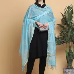 LOOM LEGACY Floral Printed Chanderi Dupatta-image-55