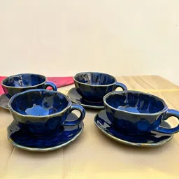 Divy Aarambh Stories Orange & Gold-Toned 8 Pieces Printed Ceramic Glossy Cups With Saucers-picture-32