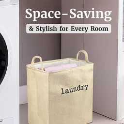 Kuber Industries Beige Printed Foldable LaundryBag40 L image 5