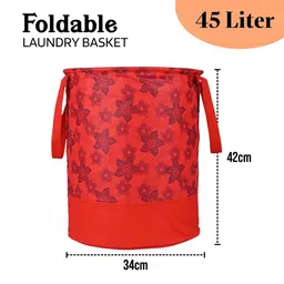 Kuber Industries Red 2 Pieces Floral Printed Foldable Laundry Bag 45L image 2