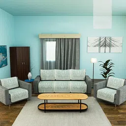 Kuber Industries Blue Embroidered Cotton Sofa Cover-image-0