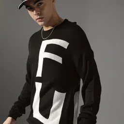 FCUK Brand Logo Self Design Pullover Sweaters-picture-32