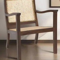 DZYN Furnitures Brown & Beige Wooden Cane Lounge Chair-picture-26