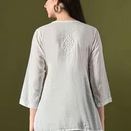 Label Aja Chikankari Ethnic Motifs Embroidered Thread Work Pure Cotton Thread Work Angrakha Kurti image 5