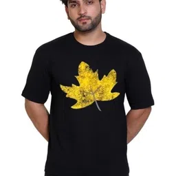 Requin Men Black Leaf Printed Relaxed Fit Casual T-shirt-image-3