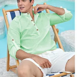 Edin Men Lime Green Cotton Kurtas image 4