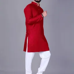 click n buy Men Solid, Colorblock, Self Design Straight Kurta (Red) image 4