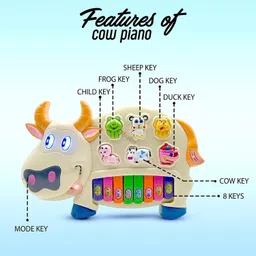 mega shine Musical Cow Piano Toy for Baby with Flashing Light & Sound Toys for Kids image 3