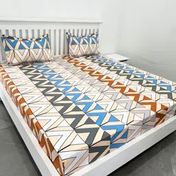 ohello Multicoloured Geometric 220 TC King Bedsheet with 2 Pillow Covers-picture-36