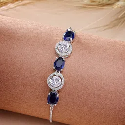 ZENEME Women Brass American Diamond Rhodium-Plated Wraparound Bracelet-image-56