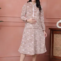 Secret Wish Women Printed Hooded Woolen Maternity Nightdress-picture-10