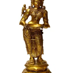 Exotic India Gold Toned Textured Brass Deeplakshmi-image-61
