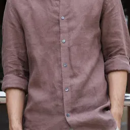 STAN EDITION Men Classic Tailored Fit Solid Spread Collar Linen Irish Casual Shirt image 4