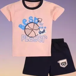MUSNAH GARMENTS Kids-Unisex Peach Pure Cotton Clothing Set-image-74