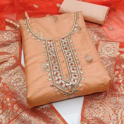 HERE&NOW Embellished Organza Unstitched Dress Material-picture-15