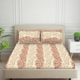Welspun Brown & Beige Floral 120 TC King Bedsheet with 2 Pillow Covers-image-19