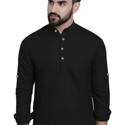 BHUVIKOO Band Collar Roll-Up Sleeves Straight Short Kurta-picture-26