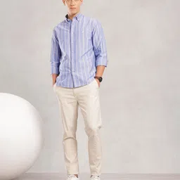 Nautica Premium Slim Fit Vertical Striped Pure Cotton Casual Shirt image 5