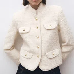 MANGO Mandarin Collar Tailored Jacket With Mock Pockets-image-45