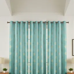 GEET CREATIONS Blue & Gold-Toned Set of 3 Ethnic Motifs Room Darkening Door Curtain image 1