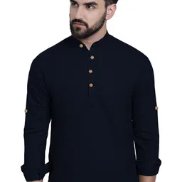 APEKTRA Full Sleeves Mandarin Collar Cotton Slim Fit Short Straight Kurta-image-47