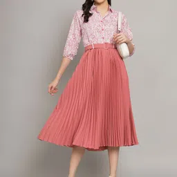 LookShine A1-Model Women Floral Printed Belted A-Line Dress image 2