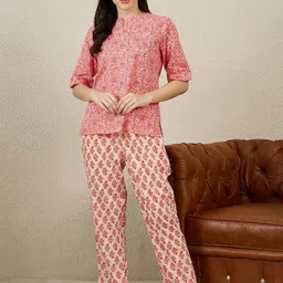 July Women Floral Printed Round Neck Night Suits-image-67