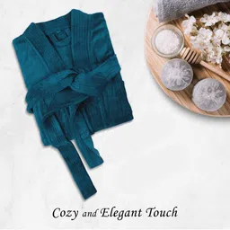 HOUSSE Blue 550 GSM Shawl Collar Bath Robe With Belt-picture-14