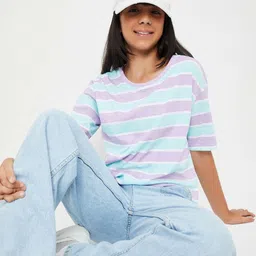 max Girls Striped Extended Sleeves Raw Edge T-shirt-picture-22