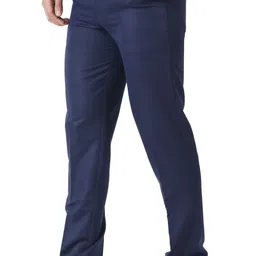 sylzon Men Slim Fit Dark Blue Cotton Blend Trousers image 3