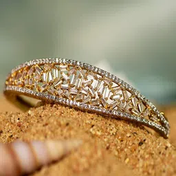 SHARLEEZ Gold-Plated American Diamond Studded Kada Bracelet-picture-12