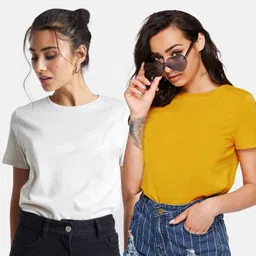 DEEPMAYRA COLLECTION Women Pack Of 2 Solid Round Neck Cotton T-shirts-picture-18
