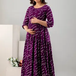 SupBir Women Leheriya Striped Maternity Anarkali Kurta image 5