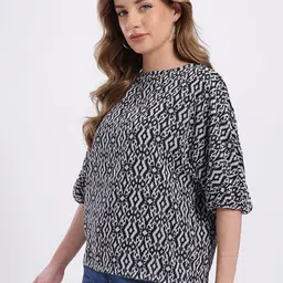 fusion by glitchez Abstract Print Boat Neck Extended Sleeves Top image 5
