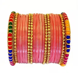 poshing Set Of 40 Pink Glass Artificial Stones Bangle image 3
