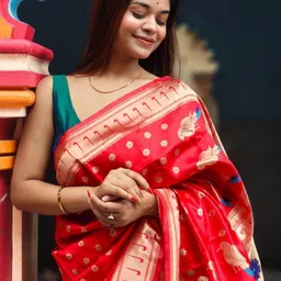 KALINI Ethnic Motifs Zari Silk Blend Handloom Paithani Saree image 4