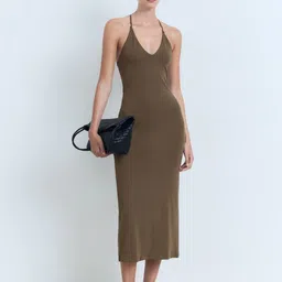 MANGO Shoulder Straps Backless Midi Sheath Dress with Back Slit image 5