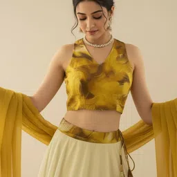 LIPS CROWN Printed Semi-Stitched Organza Lehenga & Ready To Wear Blouse With Dupatta image 4