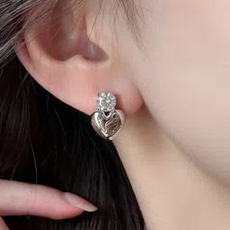 PASU FASHION Set Of 2 Artificial Stones Studded Heart Shaped Drop Earrings image 4